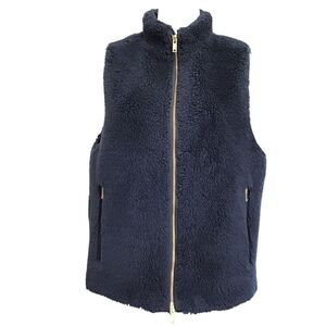 J. Crew Black Faux Fur Zip Vest Size Large